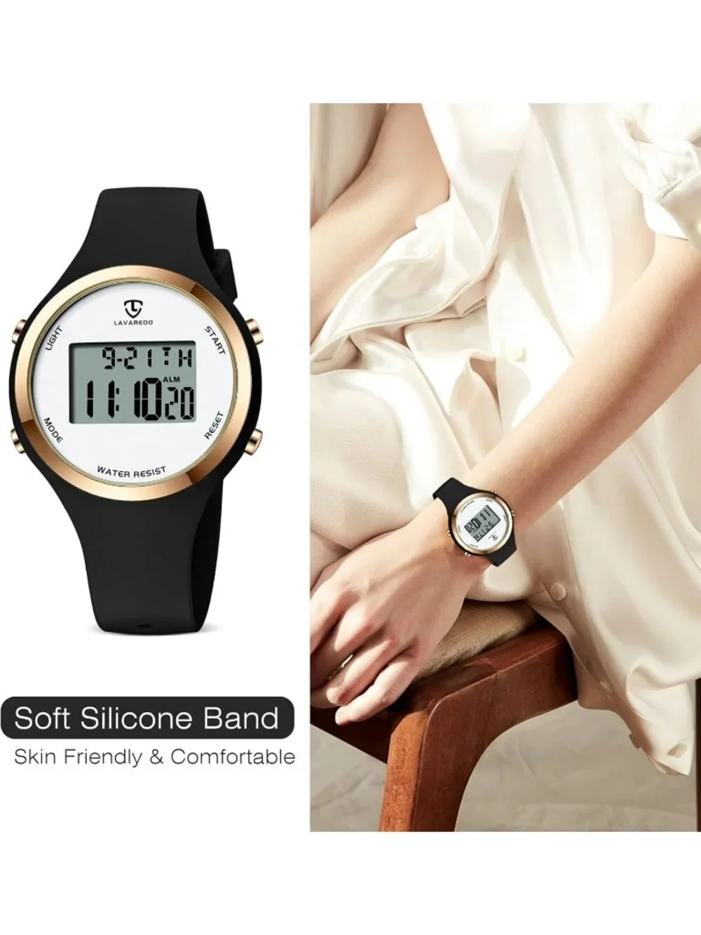 Women's Black White Quartz Chronograph Waterproof Outdoor Sport Digital Watch